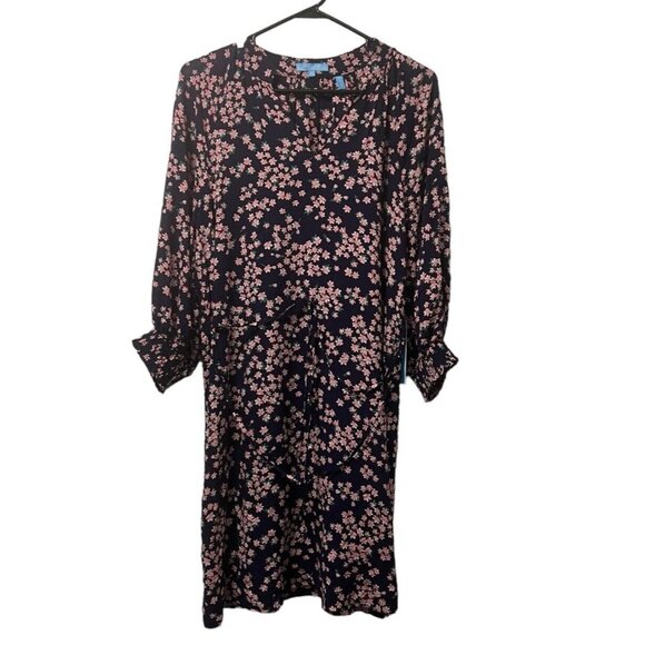Draper James RSVP Blue White Floral Print V-Neck Smocked  Dress Size M Classic - Picture 1 of 10